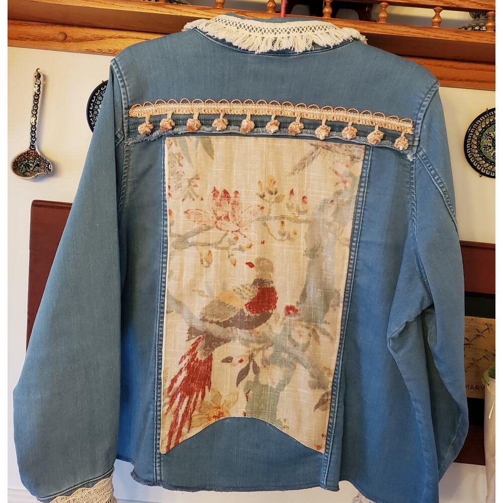 Upcycled Refashioned‎ Denim Jacket Sz L/XL - Picture 9 of 9